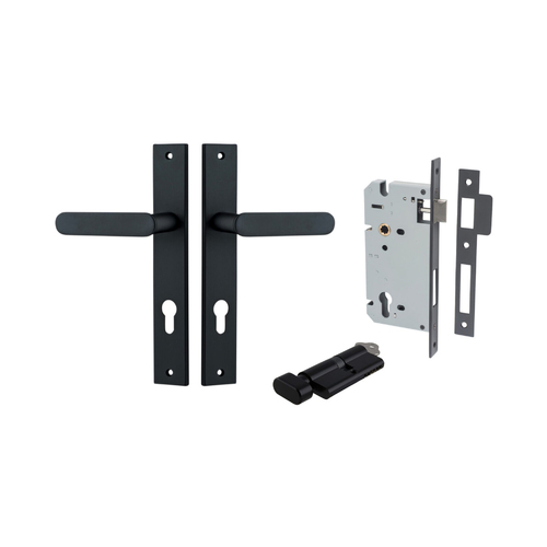 Iver Bronte Door Lever Handle on Rectangular Backplate Entrance Kit Key/Thumb Matt Black 