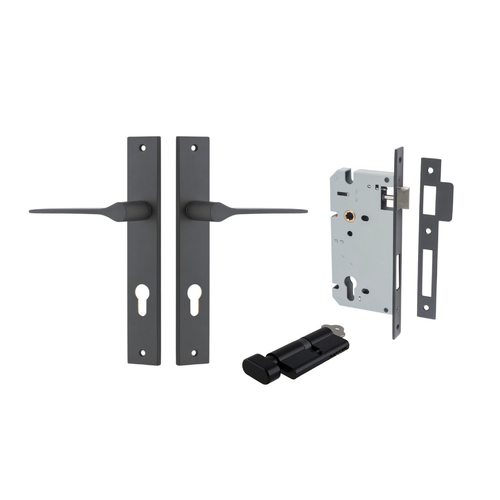 Iver Como Door Lever Handle on Rectangular Backplate Entrance Kit Key/Thumb Matt Black 