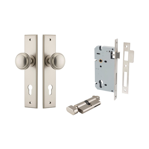 Iver Paddington Door Knob on Chamfered Backplate Entrance Kit Key/Thumb Satin Nickel 14831KENTR60KT