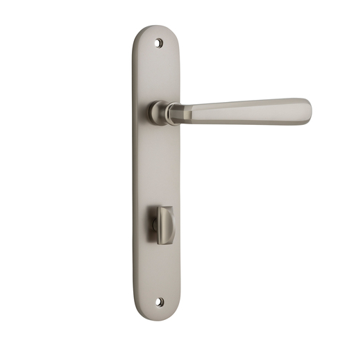 Iver Copenhagen Lever Handle on Oval Backplate Privacy Satin Nickel 14876P85