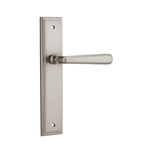 Restocking Soon: ETA Mid November - Iver Copenhagen Lever Handle on Stepped Backplate Passage Satin Nickel 14878