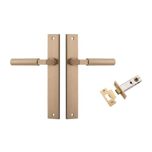 Iver Berlin Door Lever Handle on Rectangular Backplate Passage Kit Brushed Brass 15250KPASS60