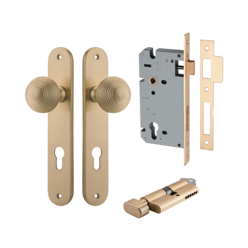 Iver Guildford Door Knob on Oval Backplate Entrance Kit Key/Thumb Brushed Brass 15336KENTR60KT