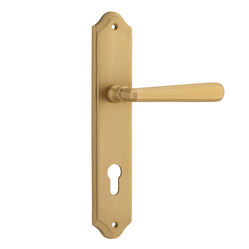 Iver Copenhagen Door Lever on Shouldered Backplate Euro Brushed Brass 15374E85