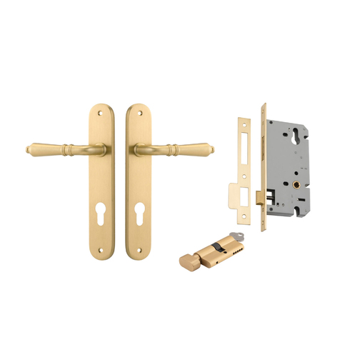 Restocking Soon: ETA Mid September - Iver Sarlat Door Lever Handle on Oval Backplate Entrance Kit Key/Thumb Brushed Gold PVD 16224KENTR60KT