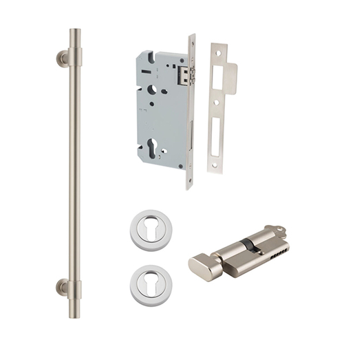 Iver Helsinki Door Pull Handle Entrance Kit Key/Thumb 450mm Satin Nickel 20710KENTR60KT