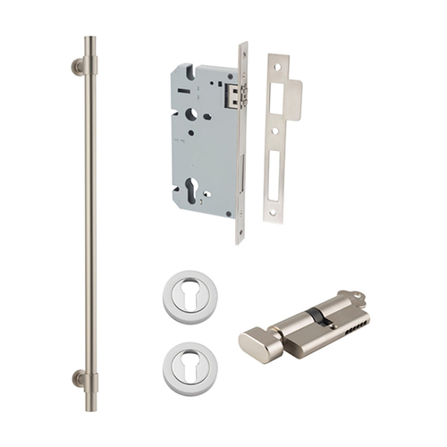 Restocking Soon: ETA Mid November - Iver Helsinki Door Pull Handle Entrance Kit Key/Thumb 600mm Satin Nickel 20721KENTR60KT