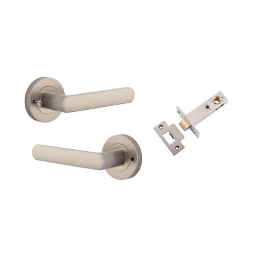 Restocking Soon: ETA Mid November - Iver Osaka Door Lever Handle on Round Rose Inbuilt Privacy Satin Nickel 20779KIBPRIV60