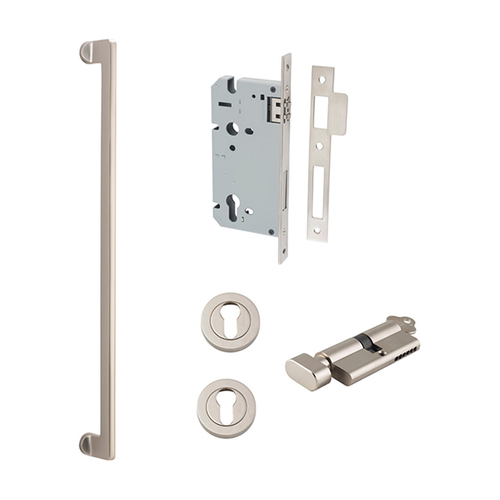 Iver Baltimore Door Pull Handle Entrance Kit Key/Thumb 600mm Satin Nickel 21309KENTR60KT