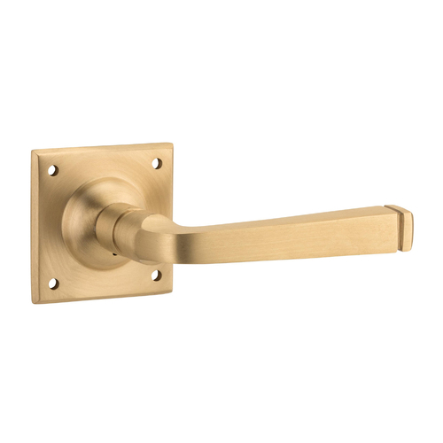 Restocking Soon: ETA End October - Tradco Menton Door Lever Handle on Square Rose 60mm Unlacquered Satin Brass 21361