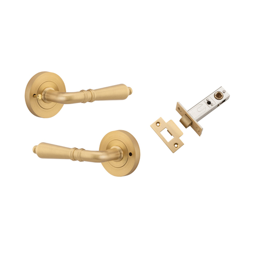 Iver Sarlat Door Lever Handle on Round Rose Inbuilt Privacy Brushed Brass 9199KIBPRIV60