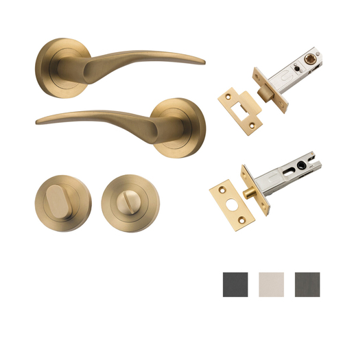 Iver Oxford Door Lever Handle on Round Rose Privacy Kit - Available in Various Finishes