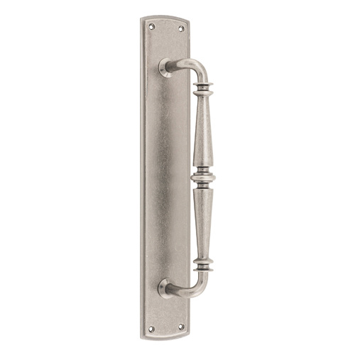 Iver Sarlat Door Pull Handle on Backplate Distressed Nickel 380mm x 65mm 9347