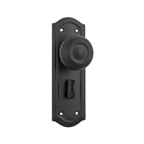 Restocking Soon: ETA Early October - Tradco Kensington Door Knob on Backplate Privacy Matt Black 9632P