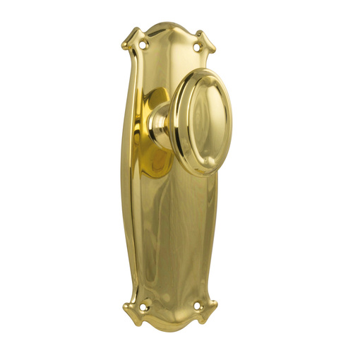 Restocking Soon: ETA Early October - Tradco Bungalow Door Knob on Backplate Passage Polished Brass 1050