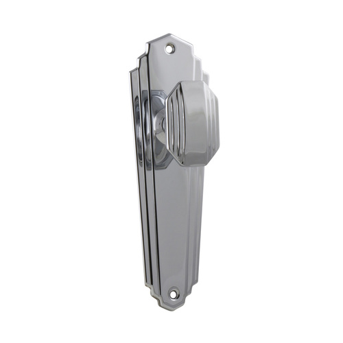 Restocking Soon: ETA Mid January - Tradco Elwood Art Deco Door Knob on Long Backplate Passage Chrome Plated 1090