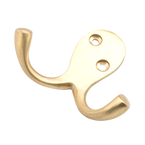 Tradco Double Robe Hook Hanger Satin Brass TD6704