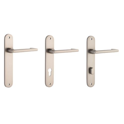 Iver Baltimore Return Door Lever Handle on Oval Backplate Satin Nickel