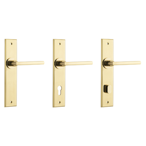 Iver Baltimore Door Lever Handle on Chamfered Backplate Polished Brass