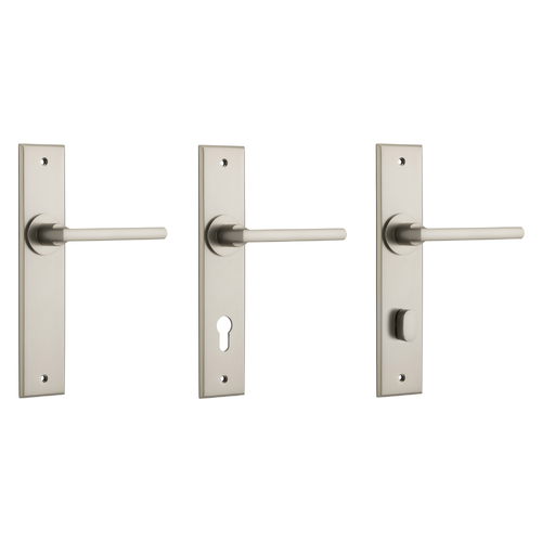 Iver Baltimore Door Lever Handle on Chamfered Backplate Satin Nickel