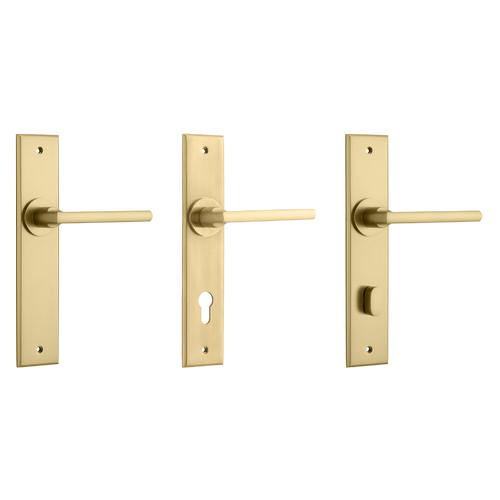 Iver Baltimore Door Lever Handle on Chamfered Backplate Brushed Brass