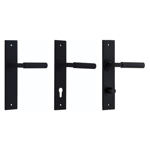 Iver Berlin Door Lever Handle on Chamfered Rectangular Backplate Matt Black