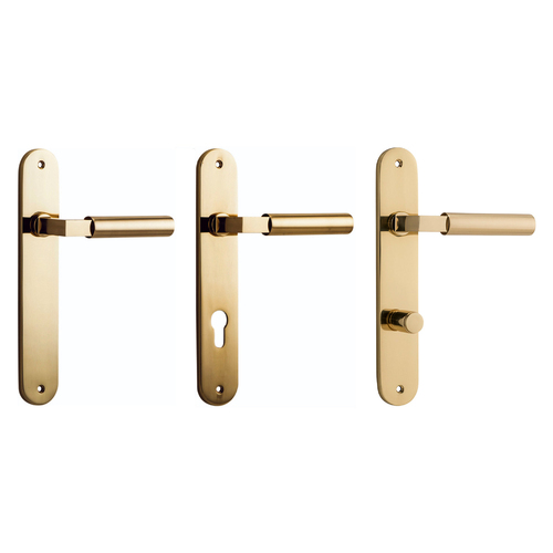 Iver Berlin Door Lever Handle on Oval Backplate Polished Brass