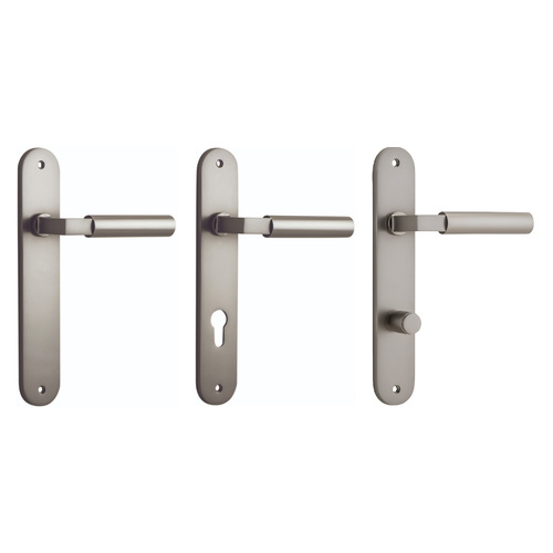 Iver Berlin Door Lever Handle on Oval Backplate Satin Nickel