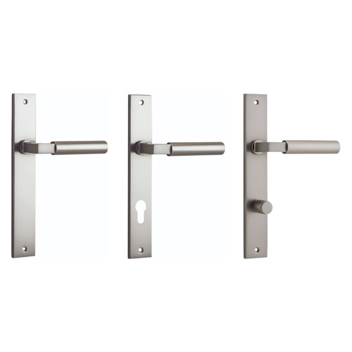 Iver Berlin Door Lever Handle on Rectangular Backplate Satin Nickel