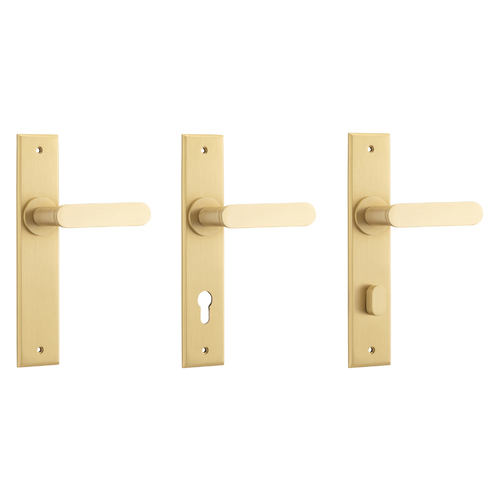 Iver Bronte Door Lever Handle on Chamfered Backplate Brushed Brass