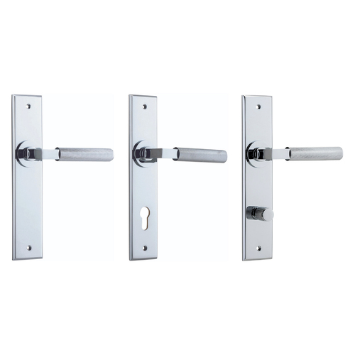 Iver Brunswick Door Lever Handle on Chamfered Backplate Polished Chrome