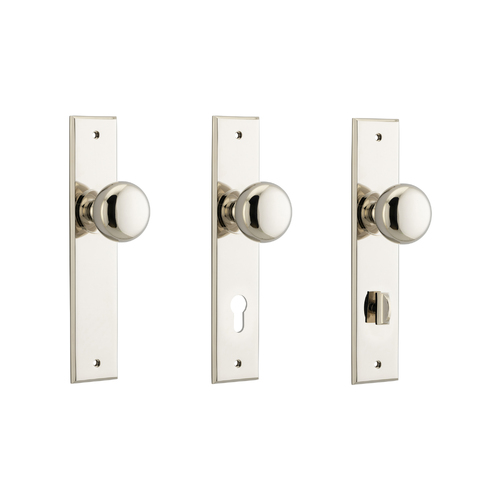 Iver Cambridge Door Knob on Chamfered Backplate Polished Nickel