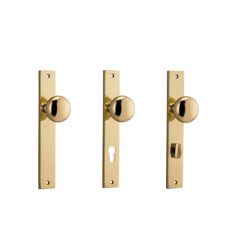 Iver Cambridge Door Knob on Rectangular Backplate Polished Brass