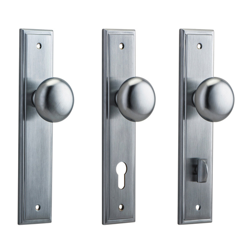 Iver Cambridge Door Knob on Stepped Backplate Brushed Chrome