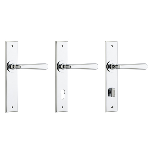 Iver Copenhagen Door Lever Handle on Chamfered Backplate Polished Chrome