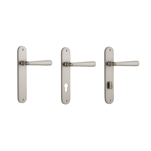 Iver Copenhagen Door Lever Handle on Oval Backplate Satin Nickel