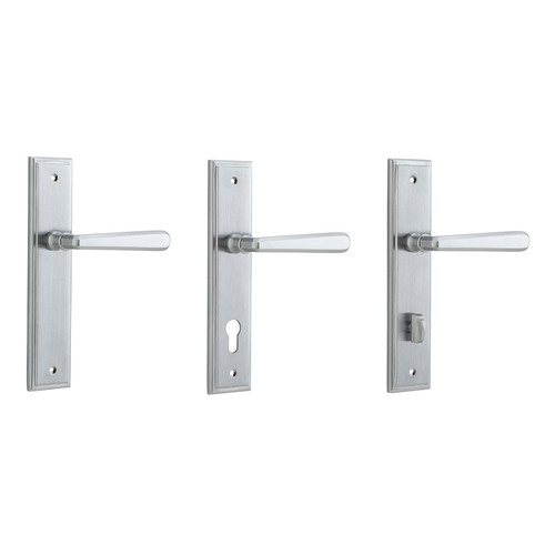 Iver Copenhagen Door Lever Handle on Stepped Backplate Brushed Chrome