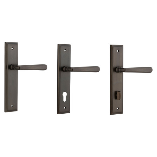 Iver Copenhagen Door Lever Handle on Stepped Backplate Signature Brass