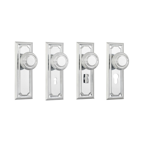 Tradco Edwardian Door Knob on Rectangular Backplate Chrome Plated