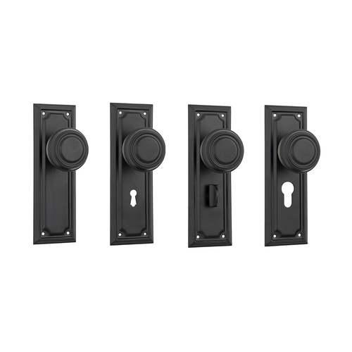 Tradco Edwardian Door Knob on Rectangular Backplate Matt Black