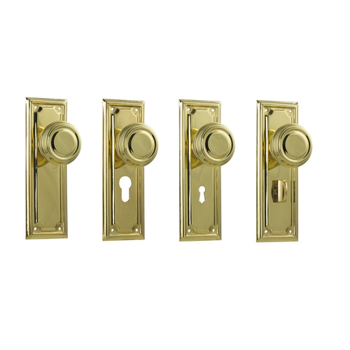 Tradco Edwardian Door Knob on Rectangular Backplate Polished Brass