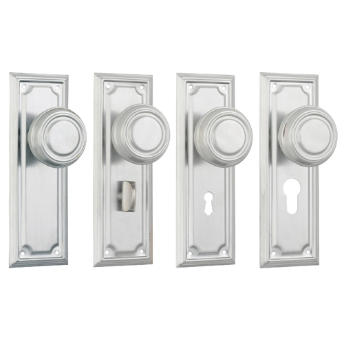 Tradco Edwardian Door Knob on Rectangular Backplate Satin Chrome