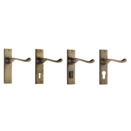 Tradco Fremantle Lever Door Handle on Rectangular Backplate Antique Brass