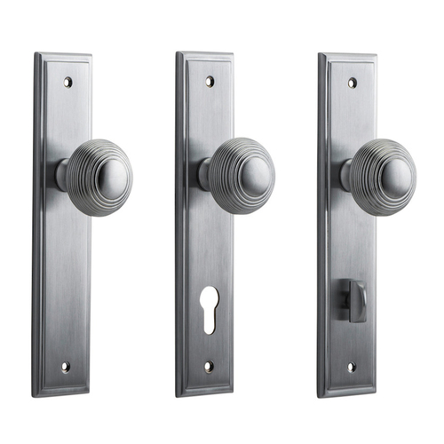 Iver Guildford Door Knob on Stepped Backplate Brushed Chrome