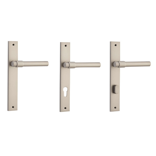 Iver Helsinki Door Lever Handle on Rectangular Backplate Satin Nickel