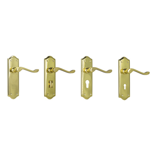 Tradco Henley Lever Door Handle on Shouldered Backplate Polished Brass