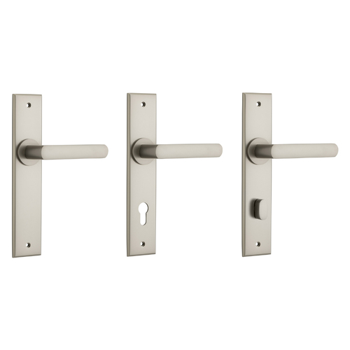 Iver Osaka Door Lever Handle on Chamfered Backplate Satin Nickel 14868P85