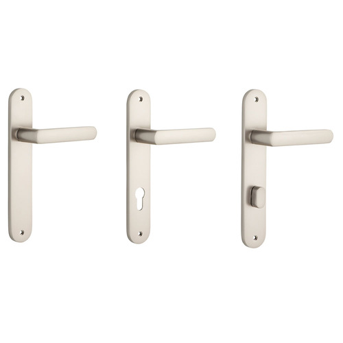 Iver Osaka Door Lever Handle on Oval Backplate Satin Nickel