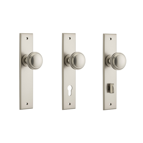 Iver Paddington Door Knob on Chamfered Backplate Satin Nickel