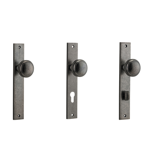 Iver Paddington Door Knob on Rectangular Backplate Distressed Nickel